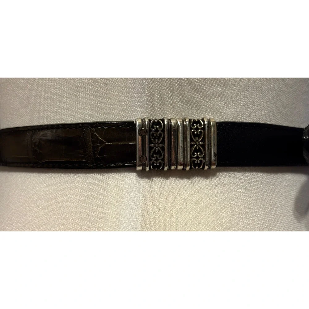 Brighton Brown Leather‎ Crocodile Embossed Belt Silver Ornate Buckle Size 28
